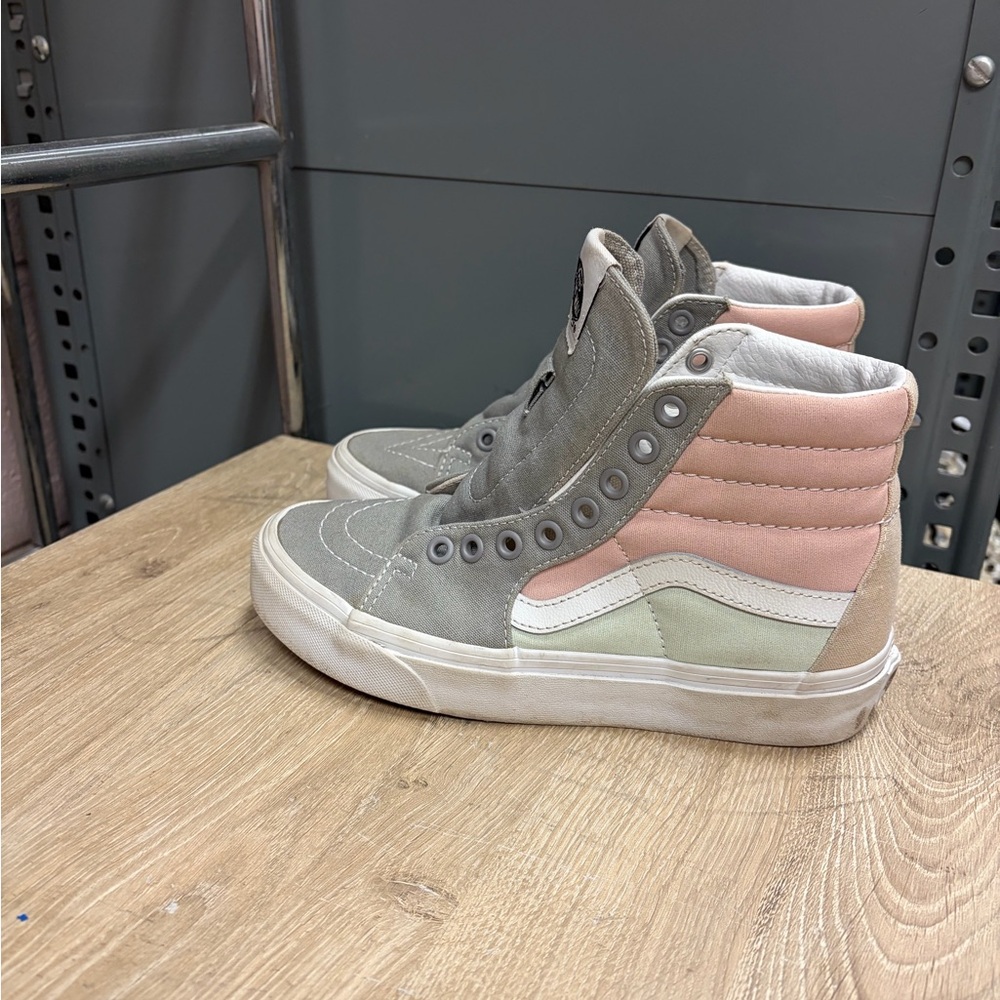 Vans High-Top Sneakers in Gray, Pink, and Cream